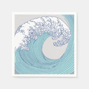 Vintage Japanese Ukiyo-e Surf Wave Art Blue Coast Napkin