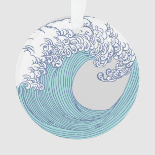 Vintage Japanese Ukiyo-e Surf Wave Art Blue Coast Ornament