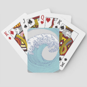 Vintage Japanese Ukiyo-e Surf Wave Art Blue Coast Playing Cards