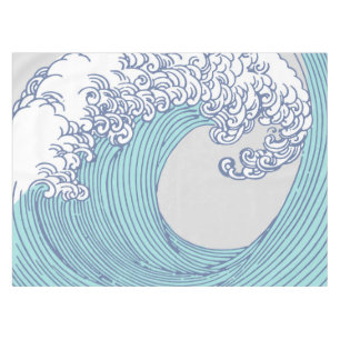 Vintage Japanese Ukiyo-e Surf Wave Art Blue Coast Tablecloth