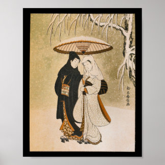 Vintage Japanese Wall Art  Woman Snow