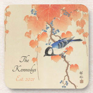 Vintage Japanese Watercolor Bird Print Coaster