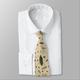 Vintage Japanese Watercolor Insects On Beige Tie