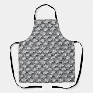 Vintage Japanese Waves, Black and White Apron