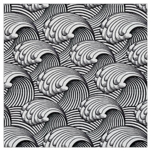 Vintage Japanese Waves, Black and White Fabric