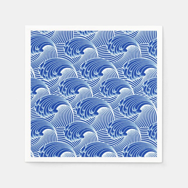 Vintage Japanese Waves, Cobalt Blue and White Napkin (Front)