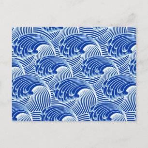 Vintage Japanese Waves, Cobalt Blue and White Postcard