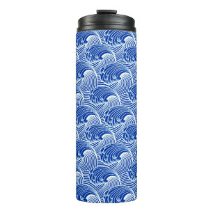 Vintage Japanese Waves, Cobalt Blue and White Thermal Tumbler