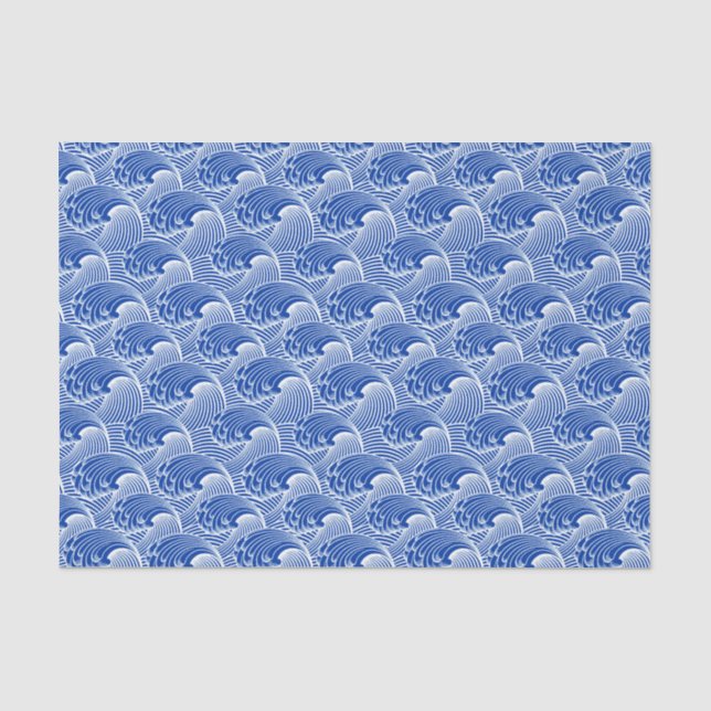 Vintage Japanese Waves, Cobalt Blue and White Tissue Paper (Front)