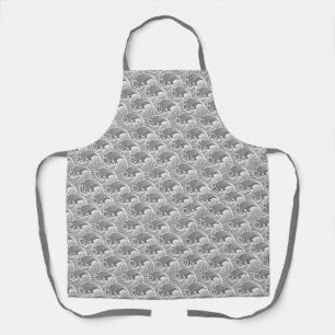 Vintage Japanese Waves, Grey / Grey and White Apro Apron