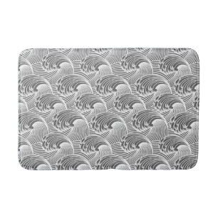 Vintage Japanese Waves, Grey / Grey and White Bath Mat