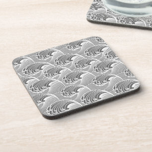 Vintage Japanese Waves, Grey / Grey and White  Coaster