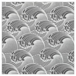 Vintage Japanese Waves, Grey / Grey and White Fabric