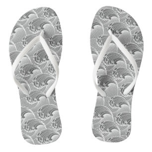 Vintage Japanese Waves, Grey / Grey and White Flip Flops