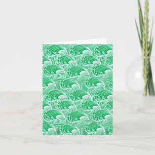 Vintage Japanese Waves, Jade Green and White Card