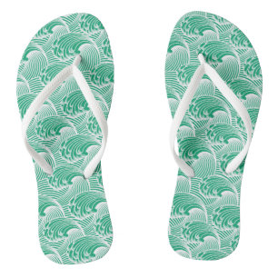 Vintage Japanese Waves, Jade Green and White Flip Flops