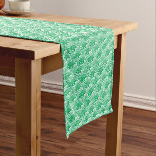 Vintage Japanese Waves, Jade Green and White  Short Table Runner