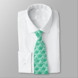 Vintage Japanese Waves, Jade Green and White Tie