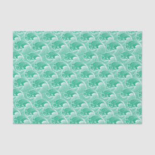Vintage Japanese Waves, Jade Green and White Tissue Paper