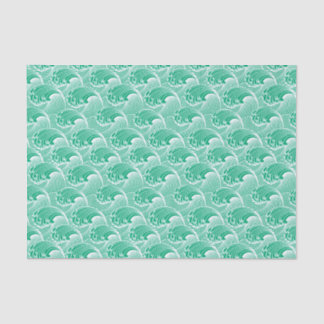 Vintage Japanese Waves, Jade Green and White Tissue Paper