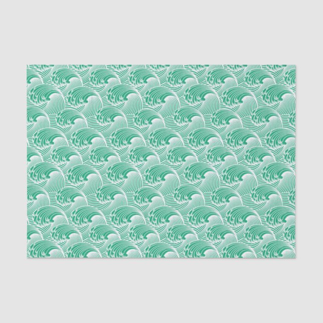 Vintage Japanese Waves, Jade Green and White Tissue Paper (Front)