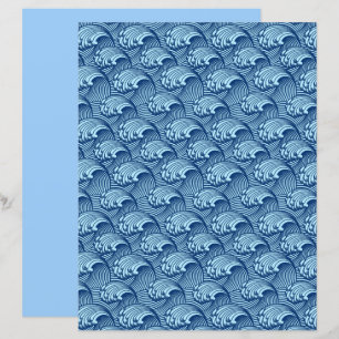 Vintage Japanese Waves, Navy and Sky Blue
