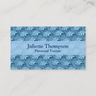 Vintage Japanese Waves, Navy and Sky Blue Business Card