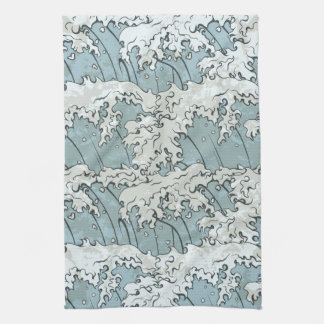 vintage japanese waves pattern tea towel