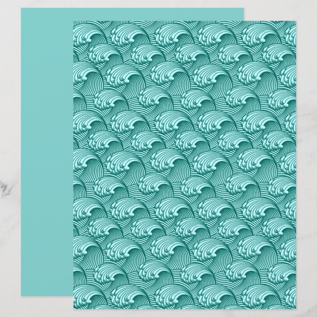 Vintage Japanese Waves, Turquoise and Aqua  (Front/Back)