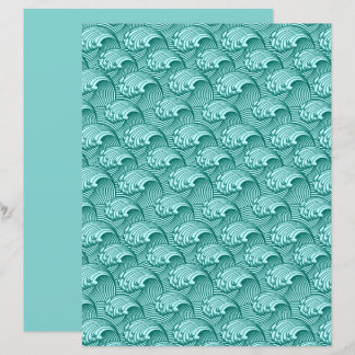 Vintage Japanese Waves, Turquoise and Aqua 