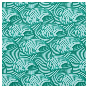 Vintage Japanese Waves, Turquoise and Aqua Fabric