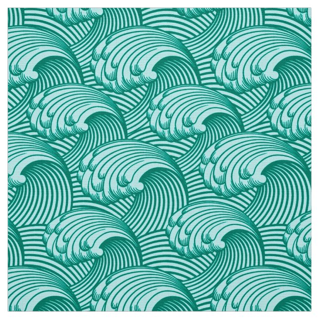 Vintage Japanese Waves, Turquoise and Aqua Fabric (Swatch)