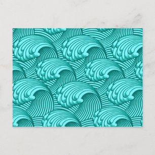 Vintage Japanese Waves, Turquoise and Aqua Postcard