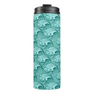 Vintage Japanese Waves, Turquoise and Aqua Thermal Tumbler