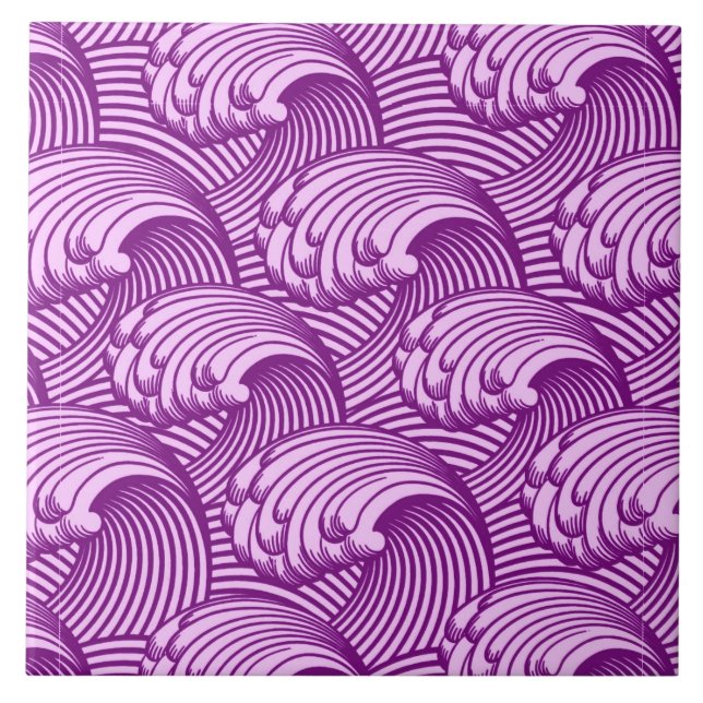 Vintage Japanese Waves, Twilight Purple and Lilac Tile (Front)