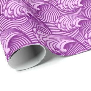 Vintage Japanese Waves, Twilight Purple and Lilac Wrapping Paper