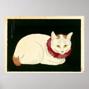 Vintage Japanese White Cat by Takahashi Shōtei Poster