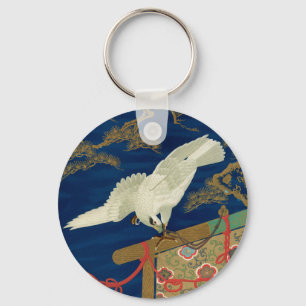 Vintage Japanese White Hawk Art G.A. Audsley Key Ring