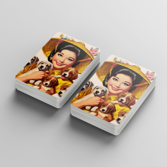 Vintage Japanese Woman and Puppies Playing Cards (Creator Uploaded)