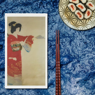 Vintage Japanese woman in red kimono  Napkin