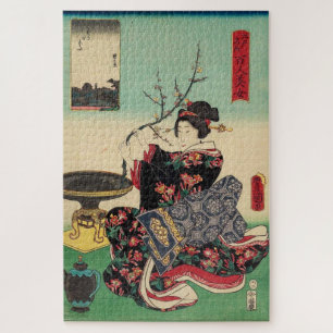 Vintage Japanese Woman – Ukiyo-e Geisha Floral Art Jigsaw Puzzle