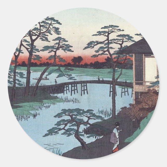 Vintage Japanese Woodblock Classic Round Sticker (Front)
