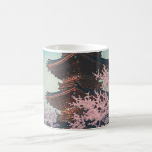 Vintage Japanese Woodblock Spring Evening Pagoda Coffee Mug