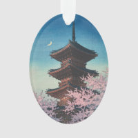 Vintage Japanese Woodblock Spring Evening Pagoda