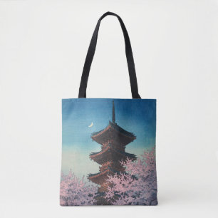 Vintage Japanese Woodblock Spring Evening Pagoda Tote Bag