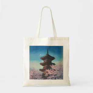 Vintage Japanese Woodblock Spring Evening Pagoda Tote Bag