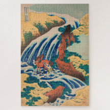 Vintage Japanese Woodblock Yamato Horse Waterfall