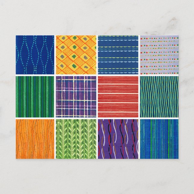 Vintage Japanese Woodcut Textiles Postcard (Front)