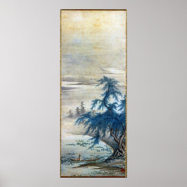 Vintage Japanese Zhou Maoshu Appreciating Lotuses Poster (Front)