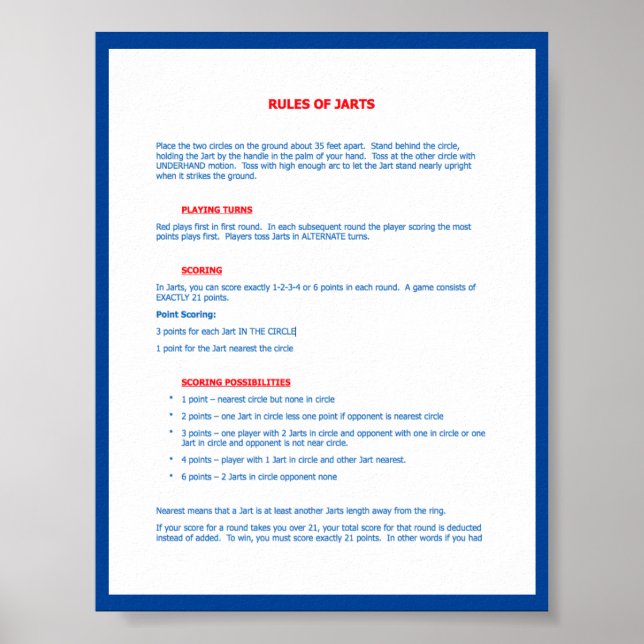 Vintage Jarts Rules on a Poster (Front)